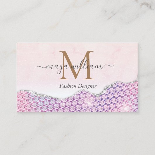 マーメイドエレガントエッジピンクグリッターアゲート コーリングカード (正面)