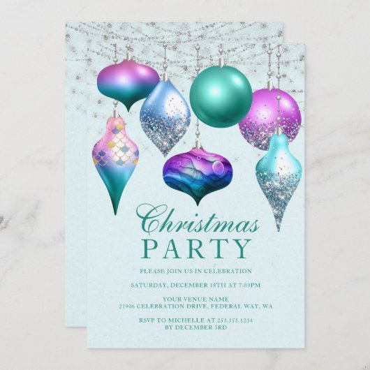 マーメイドエレガントオーナメントクリスマスパーティー 招待状 (正面/裏面)