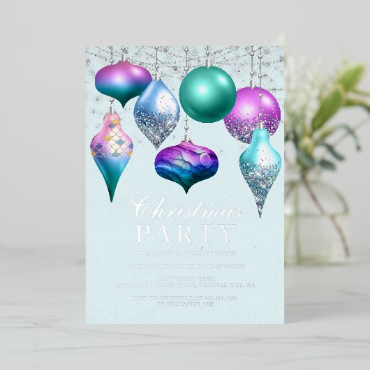 マーメイドエレガントオーナメントクリスマスパーティー 箔招待状 (立ち正面)