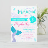 マーメイドオアンダーザシースプラッシュアクアティール（緑がかった色）誕生日 招待状 (スタンド正面)