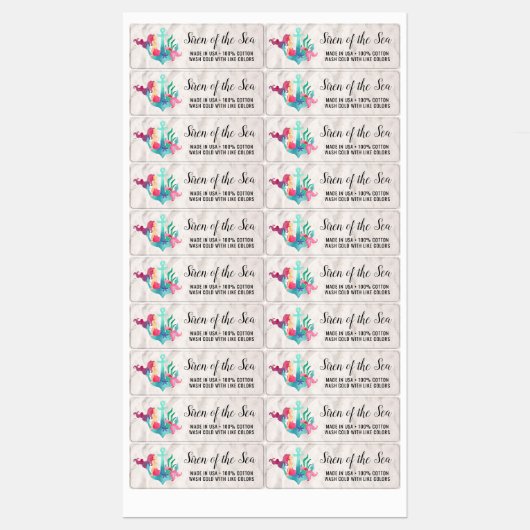 マーメイドオンいかり航海のウォーターカラーサンディビーチ ラベル (シート)