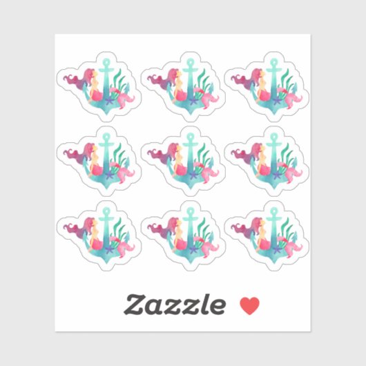 マーメイドオンいかり航海のウォーター色ビーチガール シール (シート)