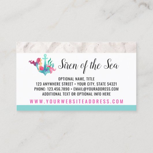 マーメイドオンいかり航海のウォーター色ビーチ砂 名刺 (裏面)