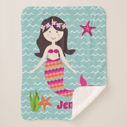 マーメイドオンウェーブパターンシャーパスロー シェルパブランケット (正面)