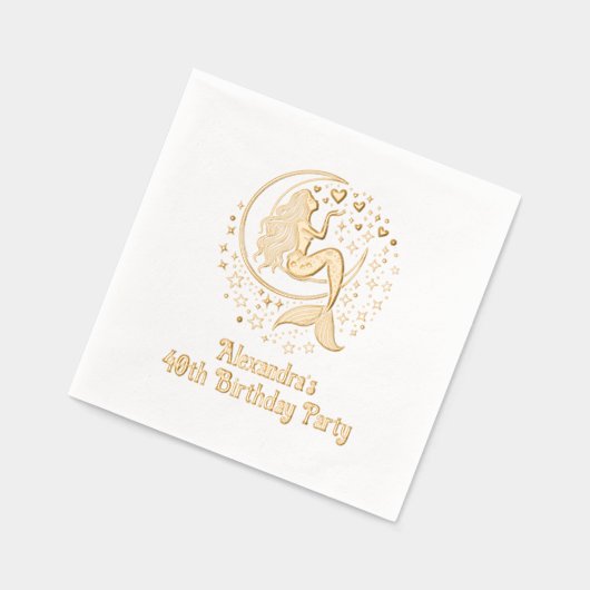 マーメイドオンクレセントムーン誕生日任意の年齢 箔ナプキン (左)