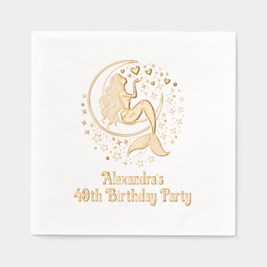 マーメイドオンクレセントムーン誕生日任意の年齢 箔ナプキン (正面)