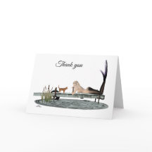 マーメイドオンボート波止場サンキューグリーティングカード