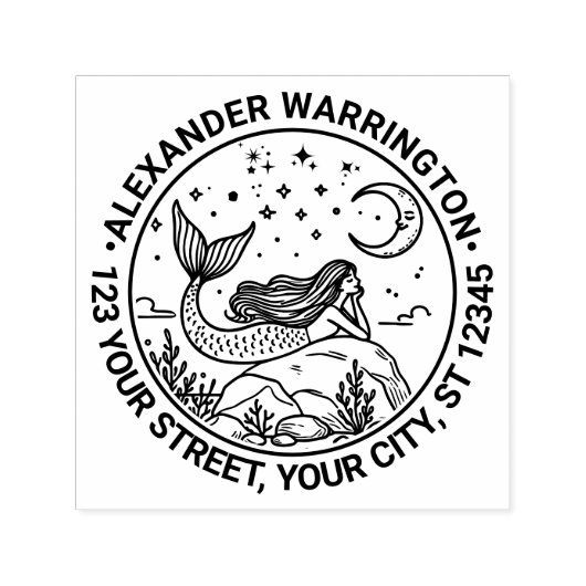 マーメイドオンロックスムーンネーム差出人住所 セルフインキングスタンプ (デザイン)