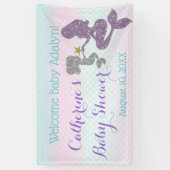 マーメイドカスタマイズベイビーシャワーパープルティール(緑がかった色)背景 横断幕 (縦)