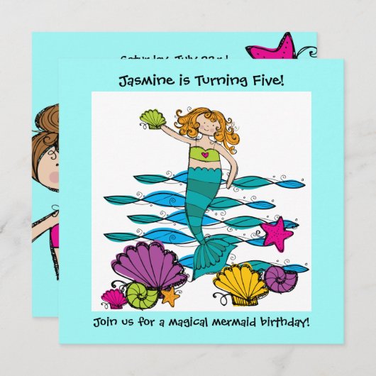 マーメイドカスタマイズ誕生日招待状 招待状 (正面/裏面)