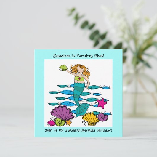 マーメイドカスタマイズ誕生日招待状 招待状 (スタンド正面)