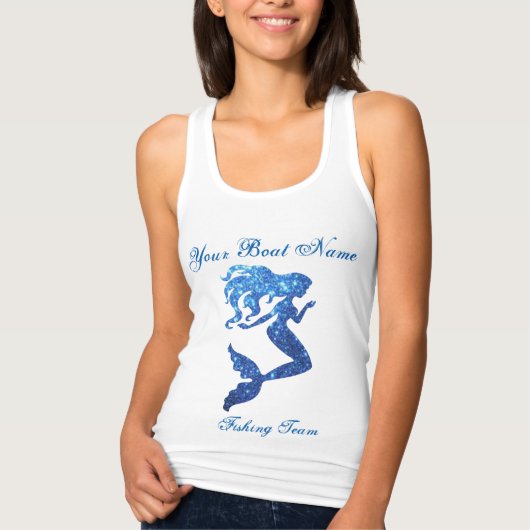 マーメイドカスタム魚釣りボート名とチームシャツ タンクトップ (正面)