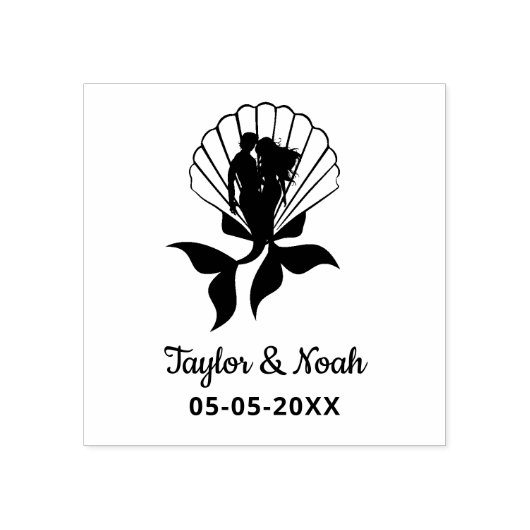 マーメイドカップルの海のデザイン ラバースタンプ (インプリント)