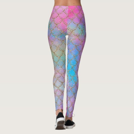 マーメイドカラフルはかりで測かわいらしパステルピンクパープル レギンス (裏面)