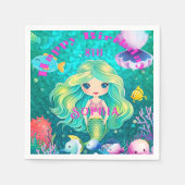 マーメイドカラフルをテーマにしたハッピーバースデーパーティー スタンダードカクテルナプキン (正面)