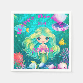 マーメイドカラフルをテーマにしたハッピーバースデーパーティー スタンダードカクテルナプキン
