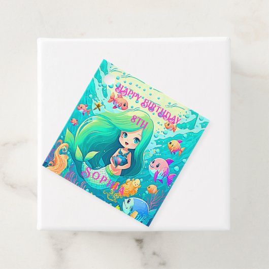 マーメイドカラフルをテーマにしたハッピーバースデーパーティー フェイバータグ (インサイチュ)