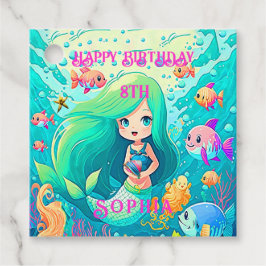 マーメイドカラフルをテーマにしたハッピーバースデーパーティー フェイバータグ