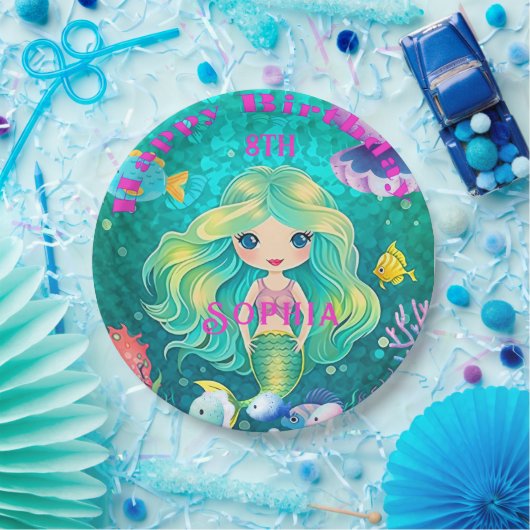 マーメイドカラフルをテーマにしたハッピーバースデーパーティー ペーパープレート (パーティー)