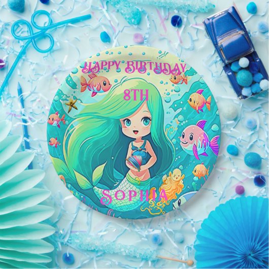 マーメイドカラフルをテーマにしたハッピーバースデーパーティー ペーパープレート (パーティー)