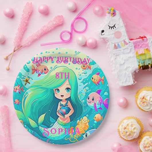 マーメイドカラフルをテーマにしたハッピーバースデーパーティー ペーパープレート (パーティー)