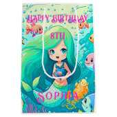 マーメイドカラフルをテーマにしたハッピーバースデーパーティー ミディアムペーパーバッグ (裏面)