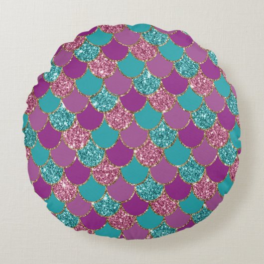 マーメイドカラフルグリッターデザイン ラウンドクッション (正面)