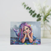 マーメイドカラフル油彩画 ポストカード (スタンド正面)