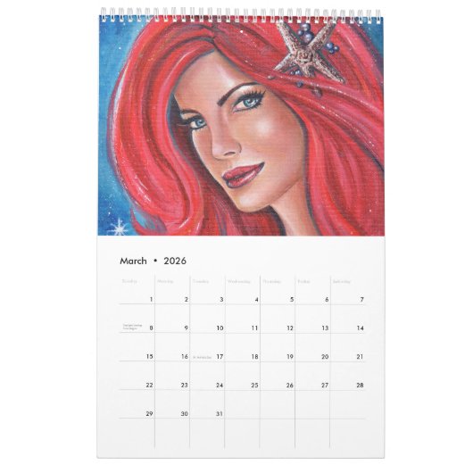 マーメイドカレンダーファンタジーポートレートby Renee Lavoie カレンダー (3月 2026)