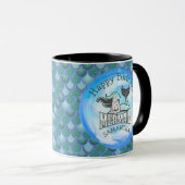 マーメイドカワイイハッピーバースデーブルーマグ マグカップ (正面右)