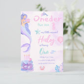 マーメイドガーリーピンクとパープル第1ベビー誕生日 招待状 (スタンド正面)