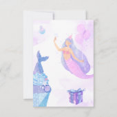 マーメイドガーリーピンクとパープル第1ベビー誕生日 招待状 (裏面)