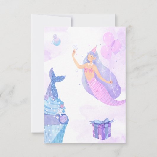 マーメイドガーリーピンクとパープル第1ベビー誕生日 招待状 (裏面)