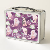 マーメイドガーリーメタリックパープルパーソナライズされたの名前 メタルランチボックス (裏面)