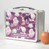 マーメイドガーリーメタリックパープルパーソナライズされたの名前 メタルランチボックス (インサイチュ)