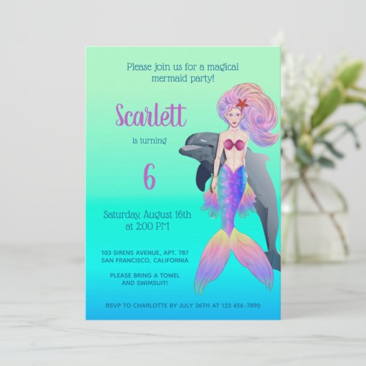マーメイドガーリーレインボーフェアユタレ誕生日写真  招待状 (スタンド正面)
