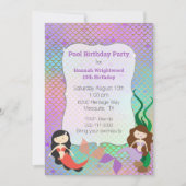 マーメイドガーリー誕生日プールパーティの招待状 招待状 (正面)
