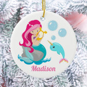 マーメイドガールかわいいビーチナルホールモノグラムキッズ セラミックオーナメント