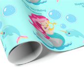 マーメイドガールかわいらし水中ビーチ誕生日 ラッピングペーパー (ロールコーナー)