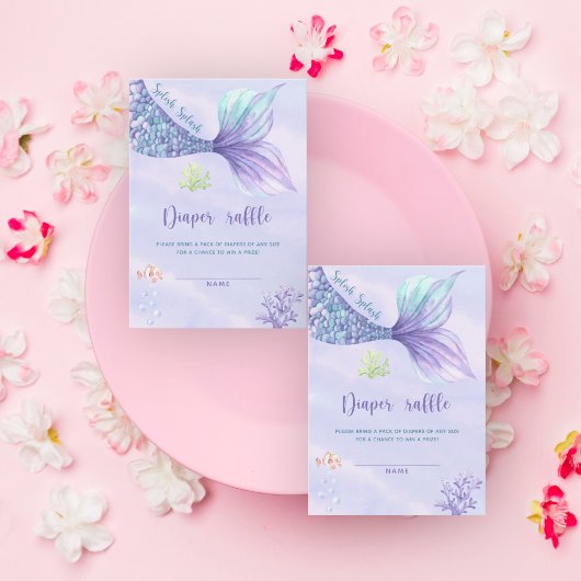 マーメイドガールの赤ちゃんシャワーチケットおむつラッフル エンクロージャーカード