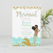 マーメイドガールアフリカンアメリカンガールピーチミント金ゴールド 招待状 (スタンド正面)