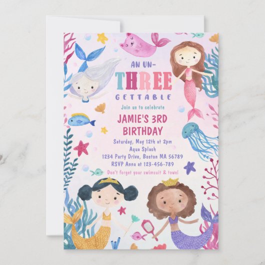 マーメイドガールアンダーザシーサードバースデーパーティー 招待状 (正面)