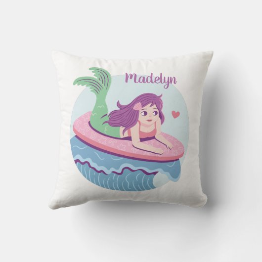 マーメイドガールオンサーフボード海ルームデコール クッション (裏面)