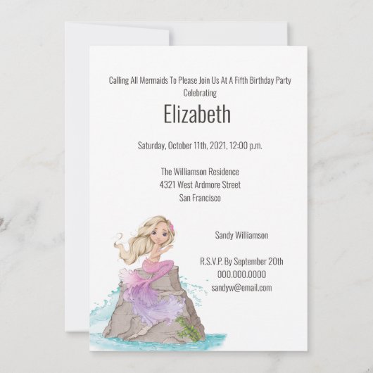 マーメイドガールズアンダーザシー誕生日招待状 招待状 (裏面)