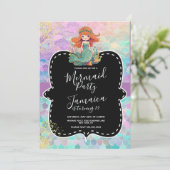 マーメイドガールズバースデーパーティパープルブラック 招待状 (スタンド正面)
