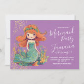 マーメイドガールズバースデーパーティパープル 招待状 (正面)