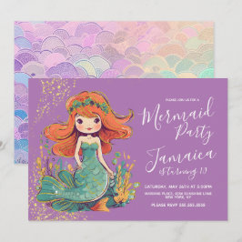 マーメイドガールズバースデーパーティパープル 招待状