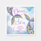 マーメイドガールズブルーティール（緑がかった色）バースデーパーティナプキンス スタンダードカクテルナプキン (正面)