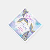 マーメイドガールズブルーティール（緑がかった色）バースデーパーティナプキンス スタンダードカクテルナプキン (角)