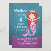 マーメイドガールズ誕生日招待状パープルお洒落 招待状 (正面/裏面)